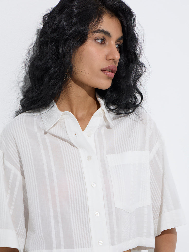 Nuon White Seersucker Cotton Shirt - Image 4