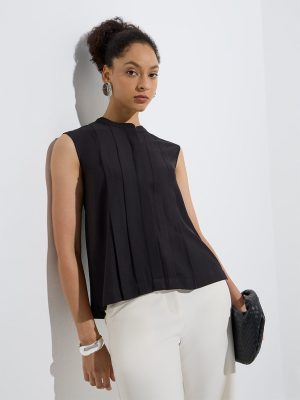 Wardrobe Black Pintuck Detailed Top