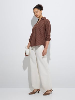 Wardrobe Brown Stripe Printed Cotton Shirt