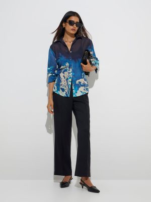Wardrobe Blue Botanical Design Shirt with Camisole