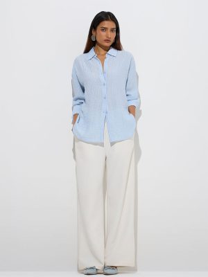 Wardrobe Light Blue Crinkle-Textured Shirt
