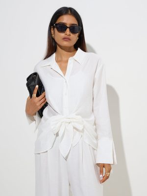 Wardrobe Ivory Bow-Detailed Shirt with Camisole