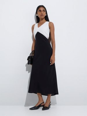 Wardrobe Black Colour-Blocked A-Line Dress