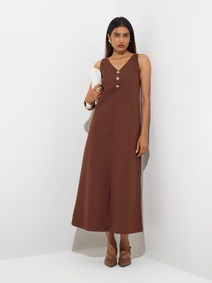 Wardrobe Brown Solid A-Line Dress