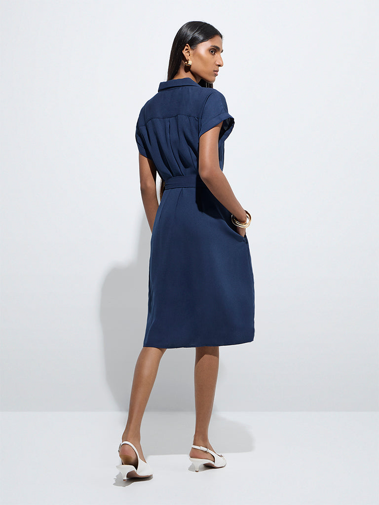 Wardrobe Navy Shirt Dress with Belt - Image 4