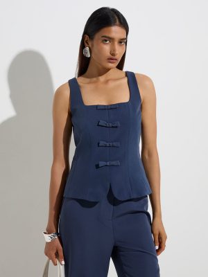 Wardrobe Navy Bow Detailed Top