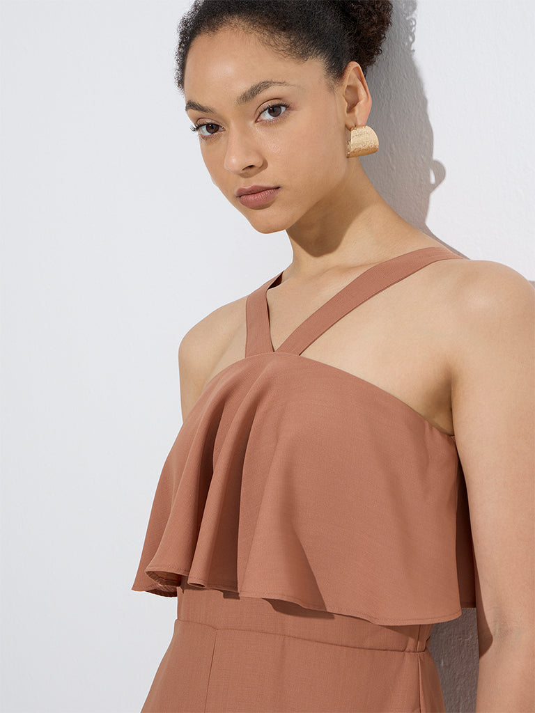 Wardrobe Brown Ruffle-Detailed Jumpsuit - Image 3