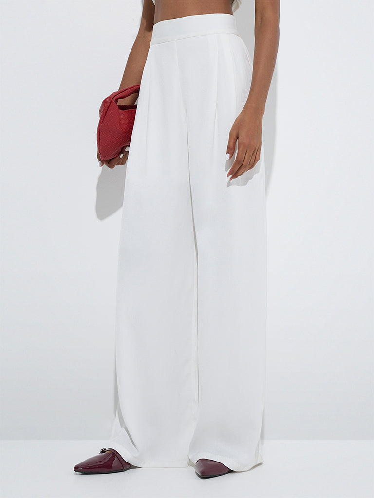 Wardrobe White Self-Textured High-Rise Pants - Image 2