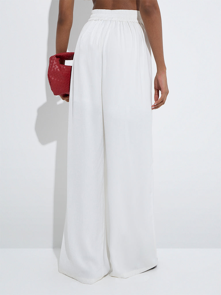 Wardrobe White Self-Textured High-Rise Pants - Image 4