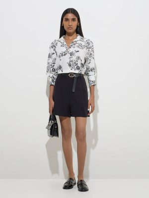 Wardrobe Black Solid High-Rise Shorts