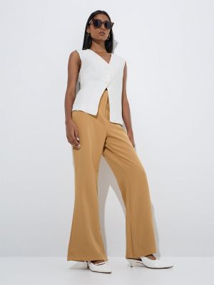 Wardrobe Beige Solid High-Rise Trousers