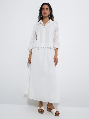 LOV White Lace-Detailed Cotton Shirt