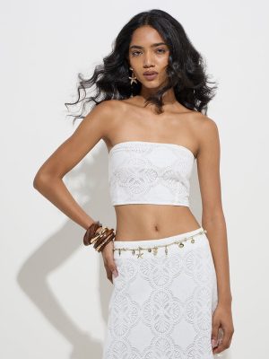 LOV White Lace-Detailed Cotton Tube Top