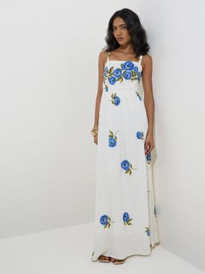 LOV White Foliage Design A-Line Dress