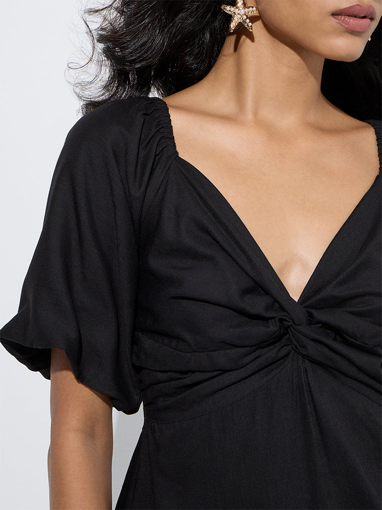 LOV Black Embroidered A-Line Dress - Image 3