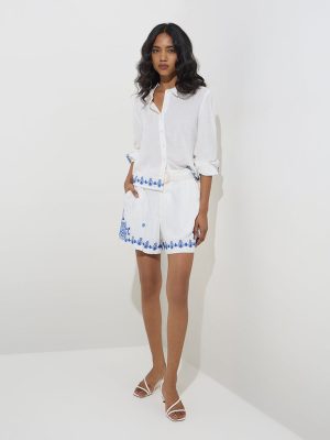 LOV White Embroidered High-Rise Shorts