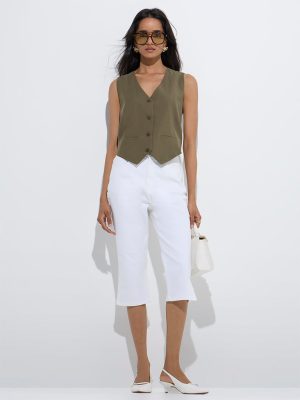 LOV White Relaxed Fit Mid-Rise Capri Jeans