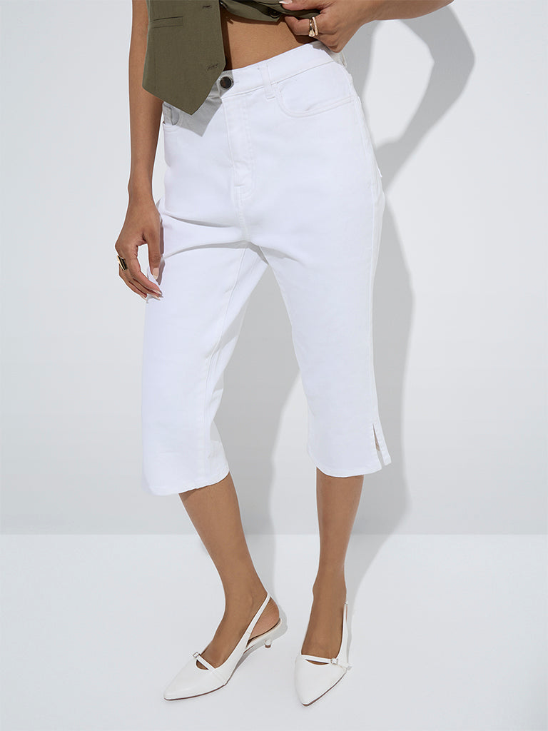 LOV White Relaxed Fit Mid-Rise Capri Jeans - Image 2