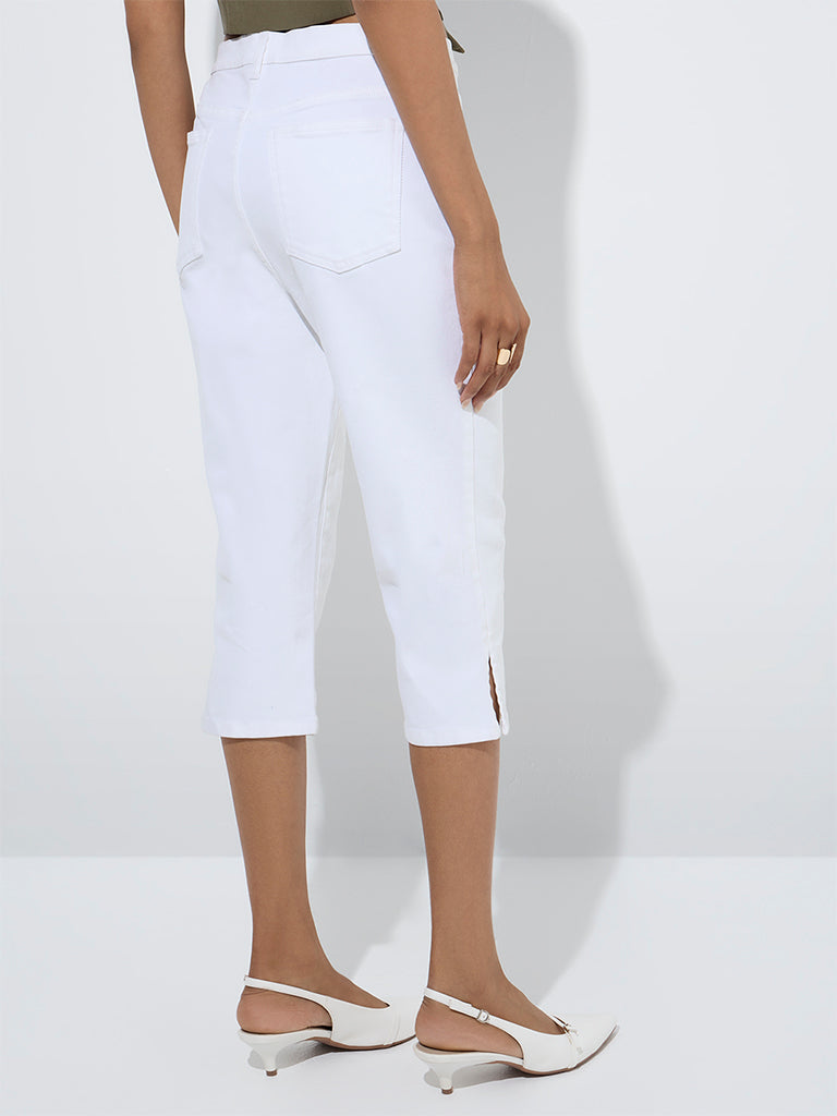 LOV White Relaxed Fit Mid-Rise Capri Jeans - Image 4