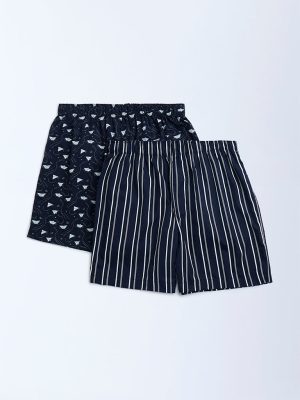WES Lounge Navy Relaxed-Fit Cotton Boxers - Pack of 2