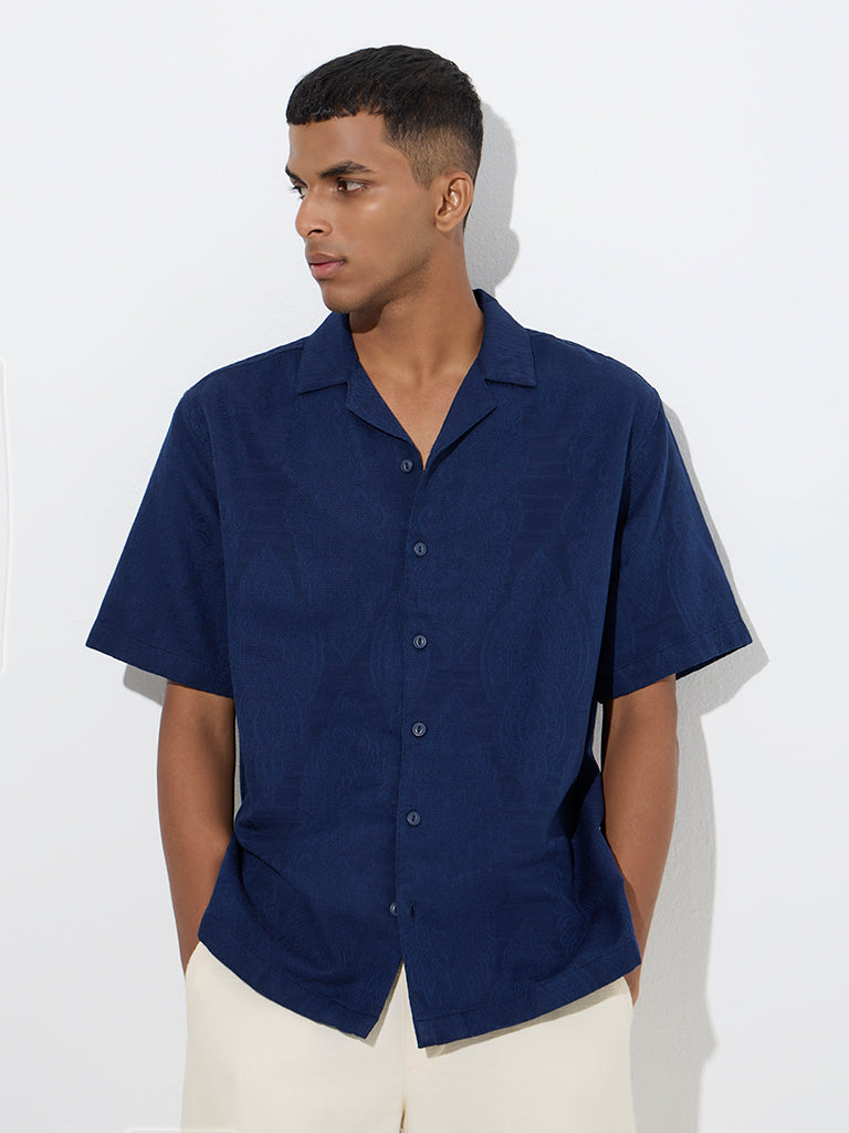 ETA Indigo Self-Patterned Relaxed-Fit Cotton Shirt - Image 2