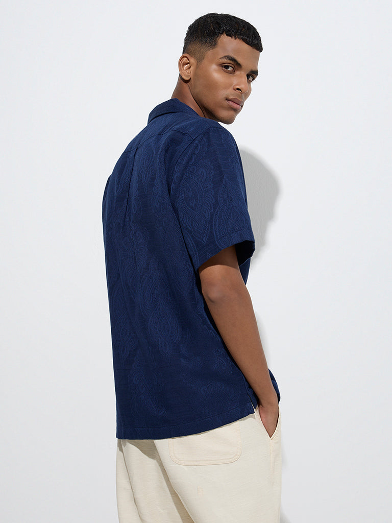 ETA Indigo Self-Patterned Relaxed-Fit Cotton Shirt - Image 4