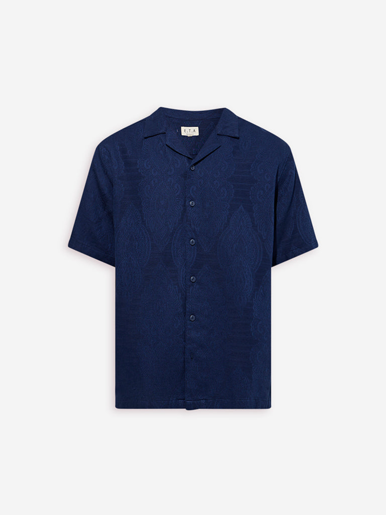 ETA Indigo Self-Patterned Relaxed-Fit Cotton Shirt - Image 5