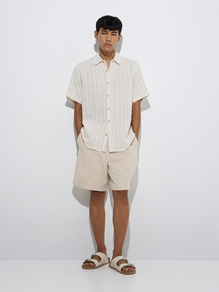 ETA Off-White Stripe Pattern Relaxed-Fit Cotton Shirt