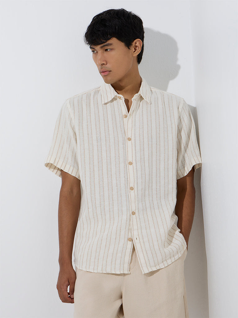 ETA Off-White Stripe Pattern Relaxed-Fit Cotton Shirt - Image 2