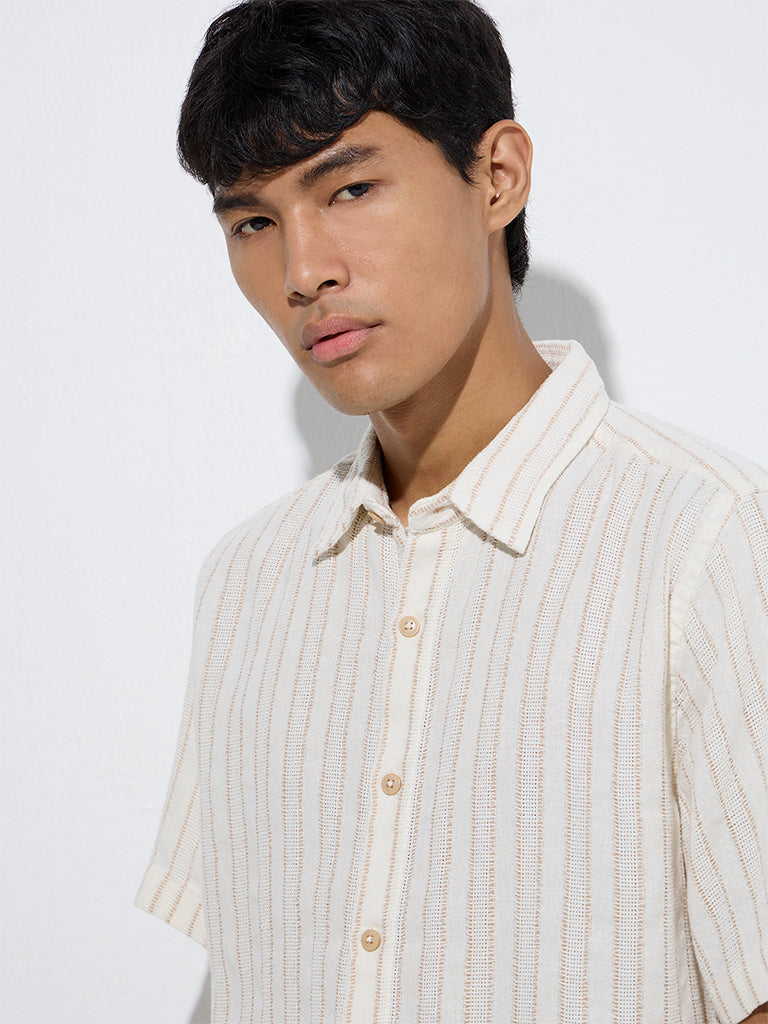 ETA Off-White Stripe Pattern Relaxed-Fit Cotton Shirt - Image 3