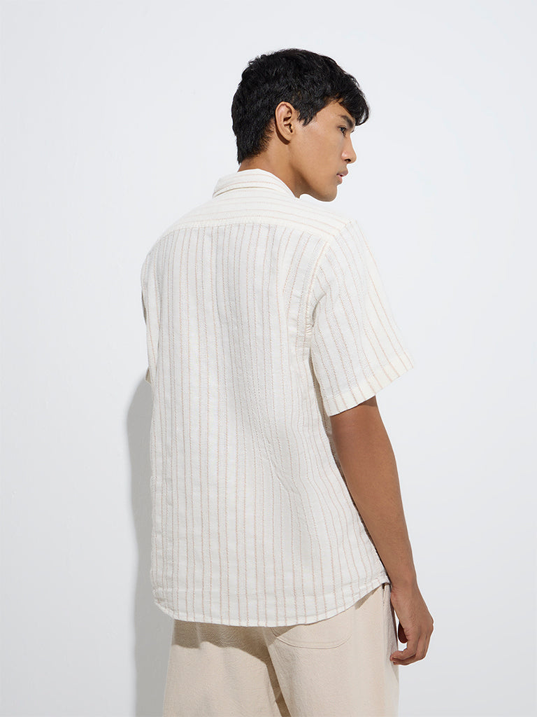 ETA Off-White Stripe Pattern Relaxed-Fit Cotton Shirt - Image 4