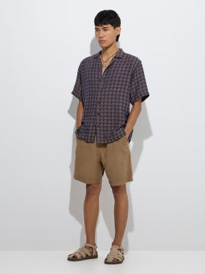 ETA Indigo Geometric Design Relaxed-Fit Cotton Shirt