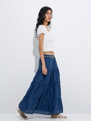 Bombay Paisley Indigo Tiered Cotton Skirt