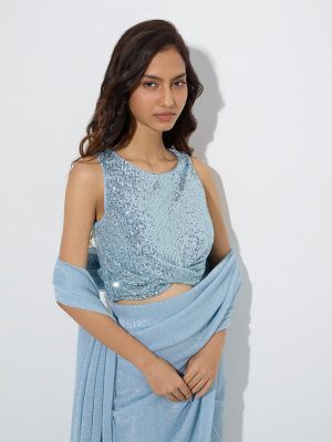 Vark Light Blue Sequin Embellished Ethnic Blouse