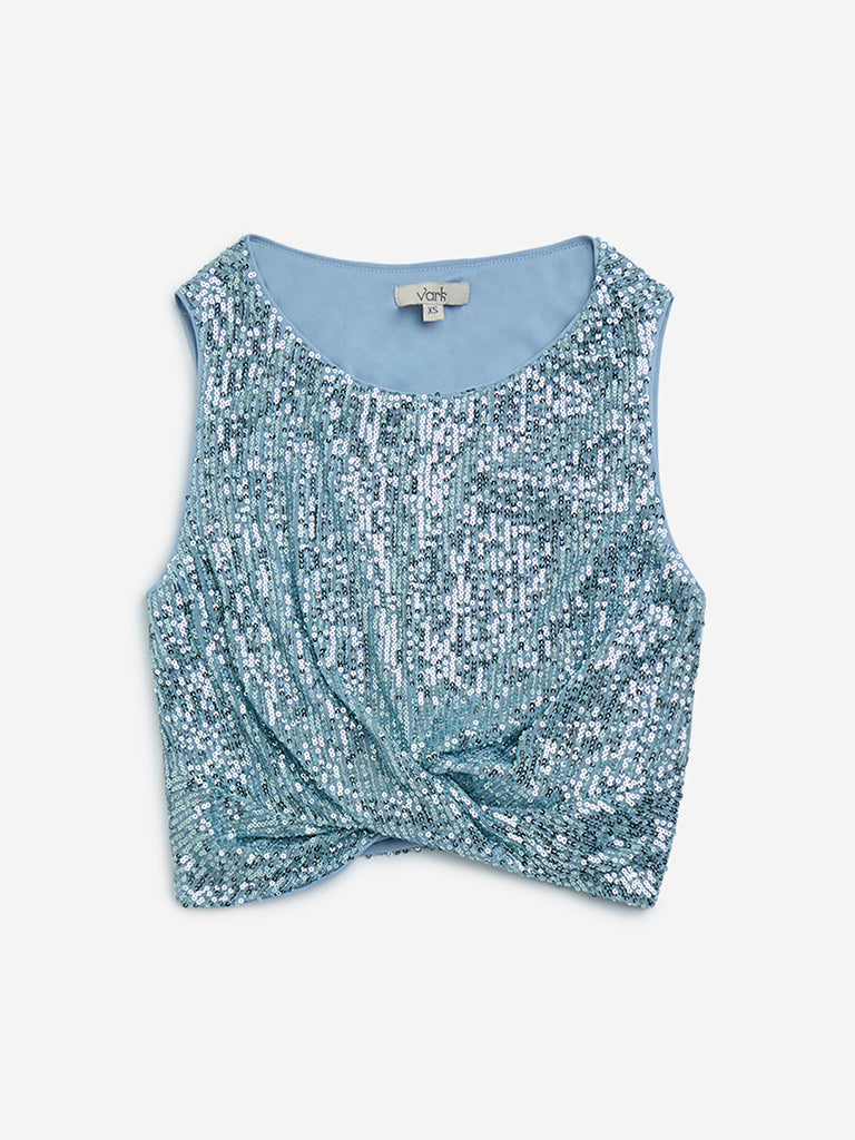 Vark Light Blue Sequin Embellished Ethnic Blouse - Image 5