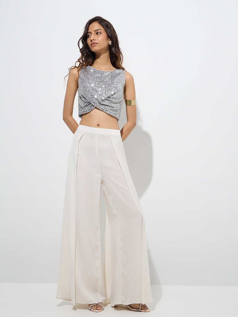 Vark Silver Sequin Embellished Ethnic Blouse - Image 2