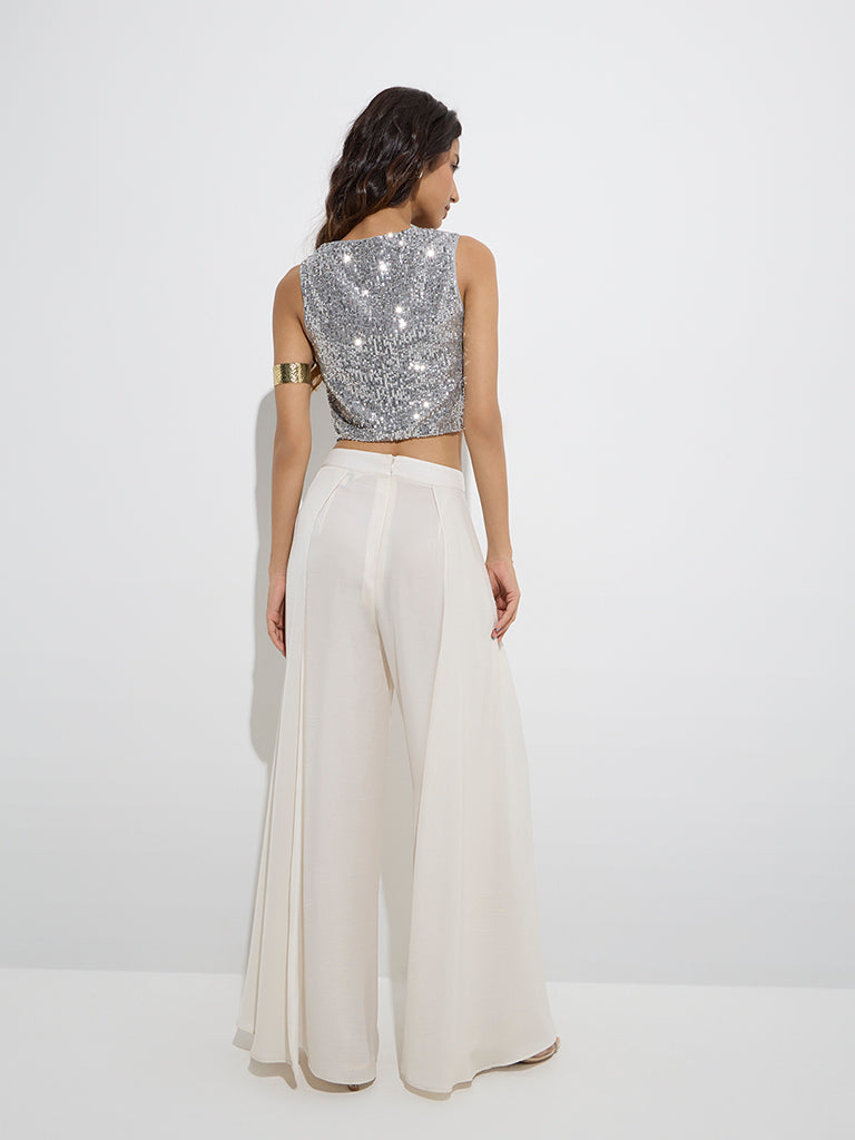 Vark Silver Sequin Embellished Ethnic Blouse - Image 4