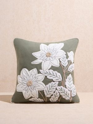 Westside Home Sage Floral Embroidered Cushion Cover