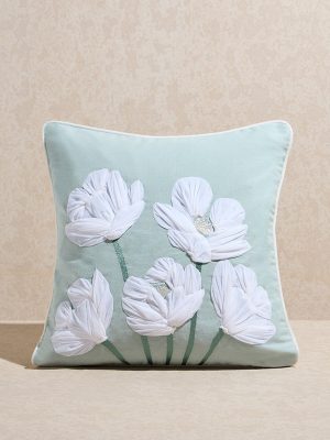 Westside Home Aqua Floral Applique Detailed Cushion Cover