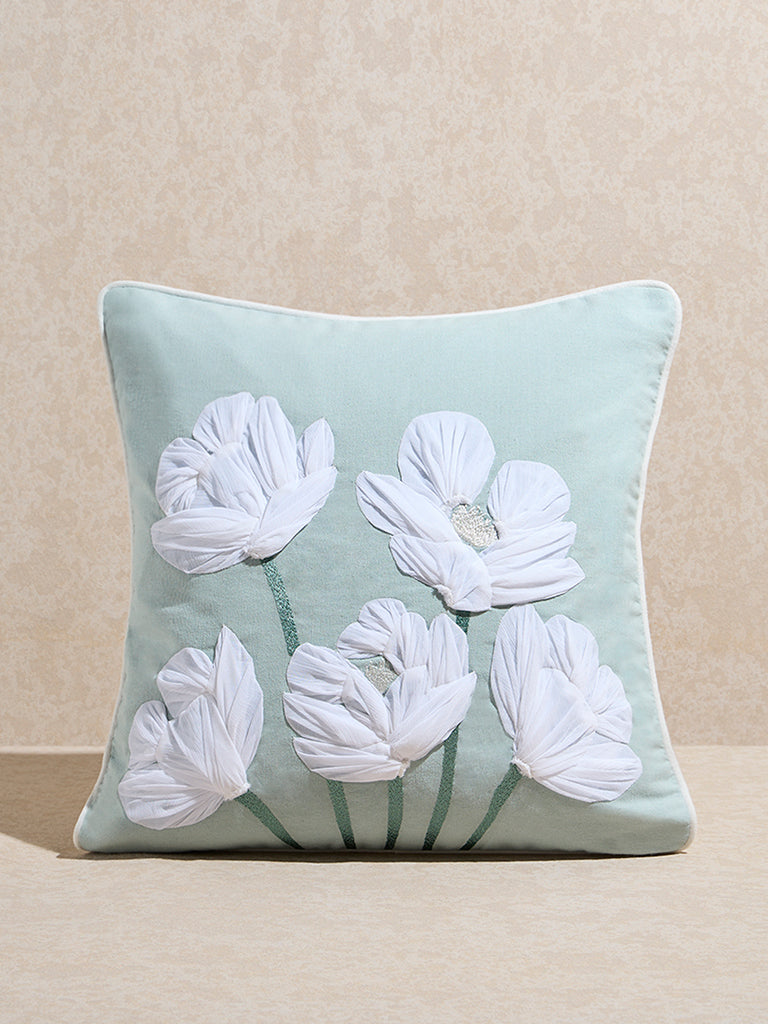 Westside Home Aqua Floral Applique Detailed Cushion Cover
