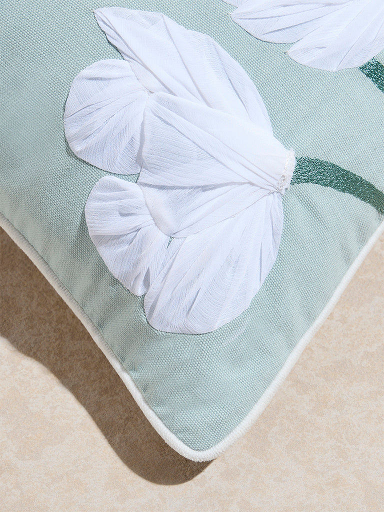 Westside Home Aqua Floral Applique Detailed Cushion Cover - Image 3