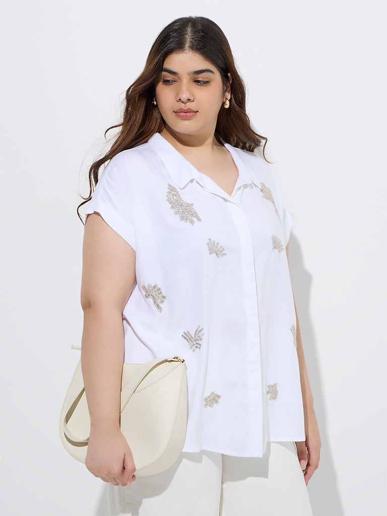 Gia White Embellished Shirt - Image 2