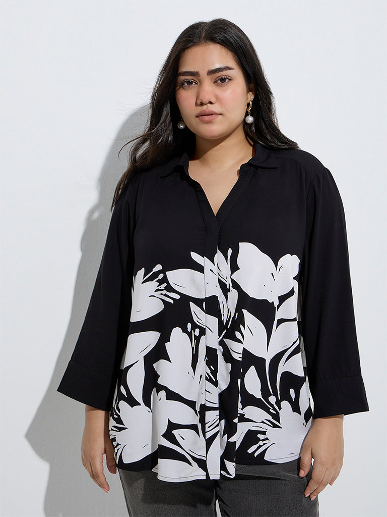 Gia Black Floral Printed Blouse - Image 2