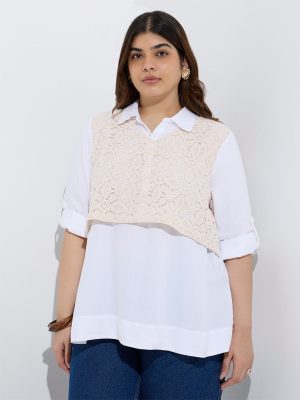 Gia White Crochet-Detailed Blouse