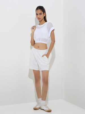 Studiofit White Mesh-Detailed Top