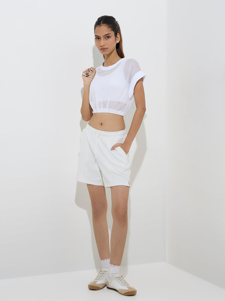 Studiofit White Mesh-Detailed Top