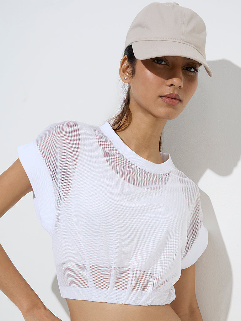 Studiofit White Mesh-Detailed Top - Image 3