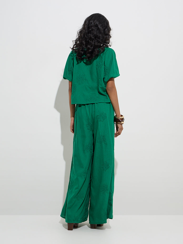 LOV Green Floral Embroidered Pants - Image 4