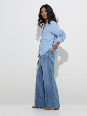 LOV Blue Faded Relaxed-Fit Mid-Rise Jeans