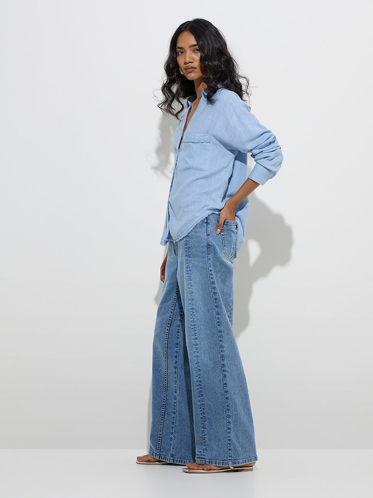LOV Blue Faded Relaxed-Fit Mid-Rise Jeans